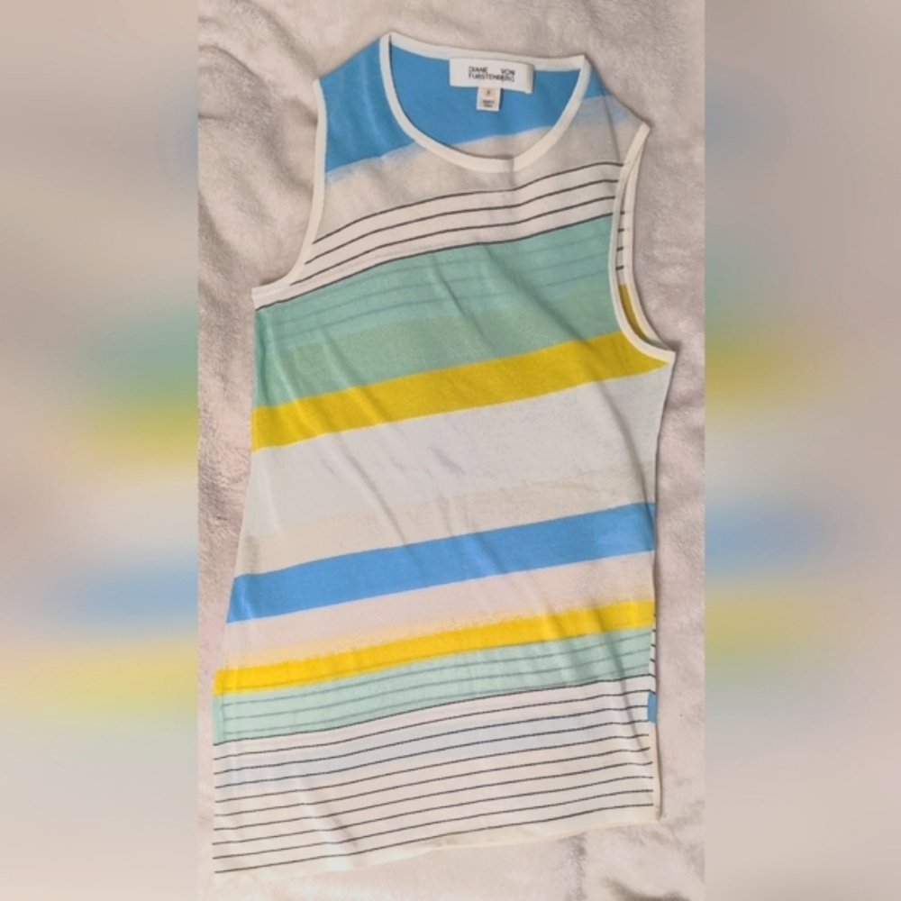 Diane Von Furstenberg, DVF,  Striped Top With Asymmetrical Hem